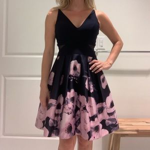 Midi length Navy and Floral Dress